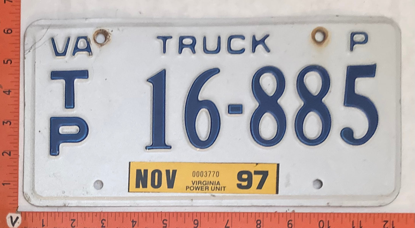 1997 Virginia #T/P 16-885 Truck License Plate