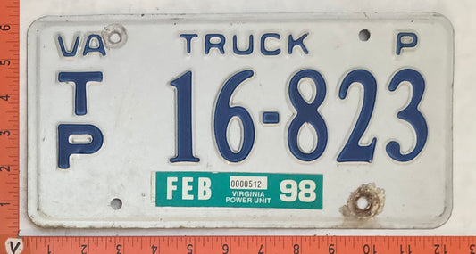 1998 Virginia #T/P 16-823 Truck License Plate