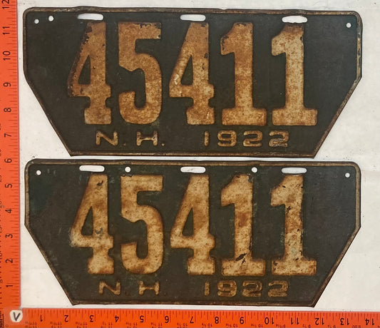 1922 New Hampshire #45411 Passenger License Plate (Non-Resident) (Pair)
