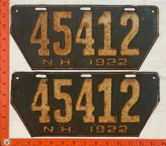 1922 New Hampshire #45412 Passenger License Plate (Non-Resident) (Pair)