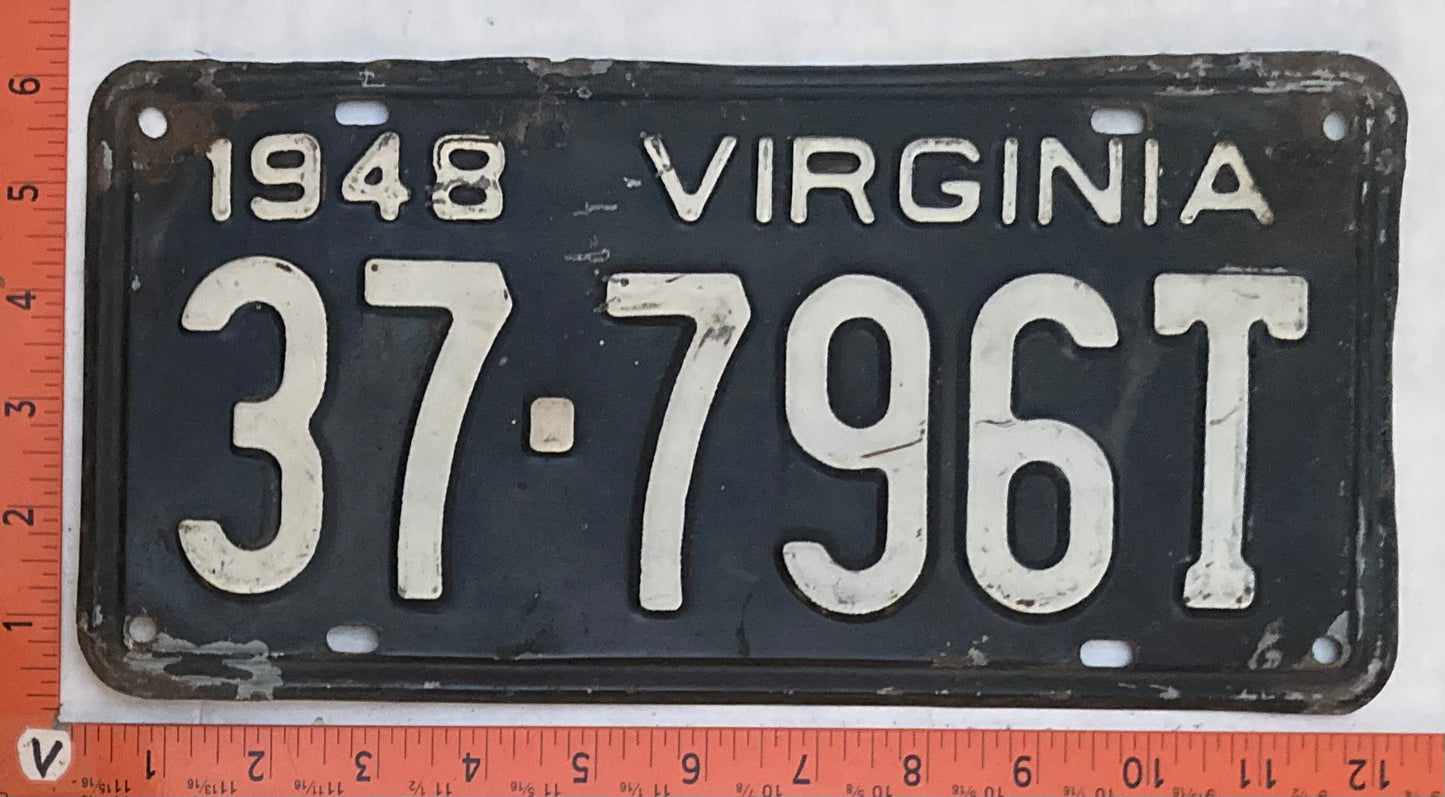 1948 Virginia #37-796T Truck License Plate