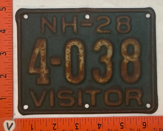 1928 New Hampshire #4-038 Motorcycle License Plate (Visitor)