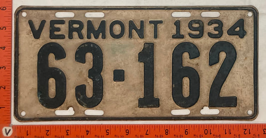 1934 Vermont #63-162 Passenger License Plate