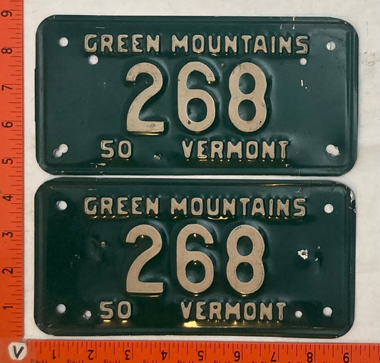 1950 Vermont #268 Motorcycle License Plate (Pair)
