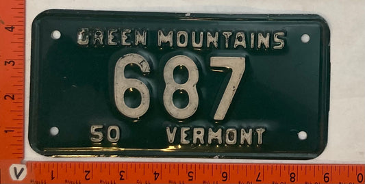1950 Vermont #687 Motorcycle License Plate