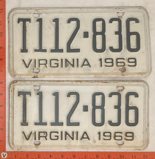 1969 Virginia #T112-836 Truck License Plate (Pair)