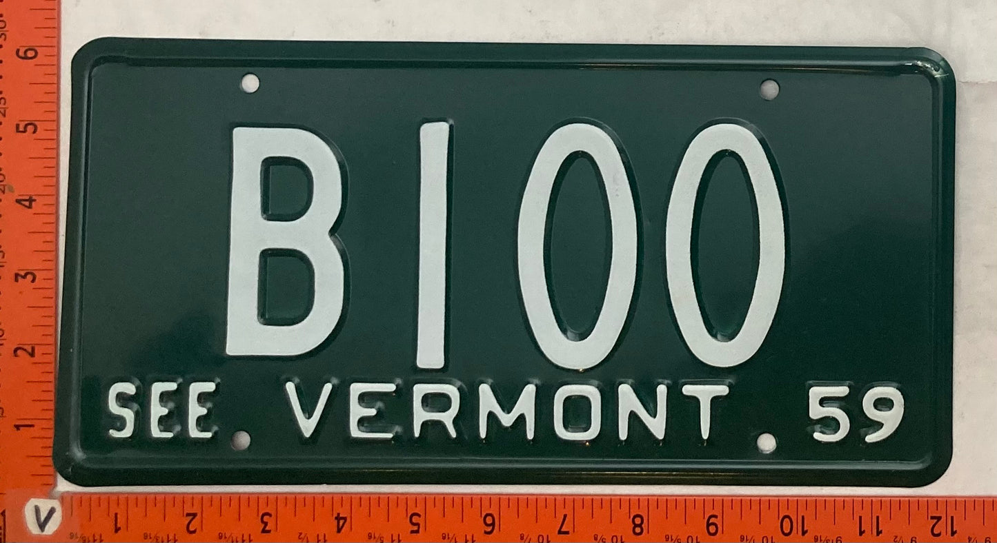 1959 Vermont #B100 Passenger License Plate