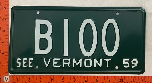 1959 Vermont #B100 Passenger License Plate