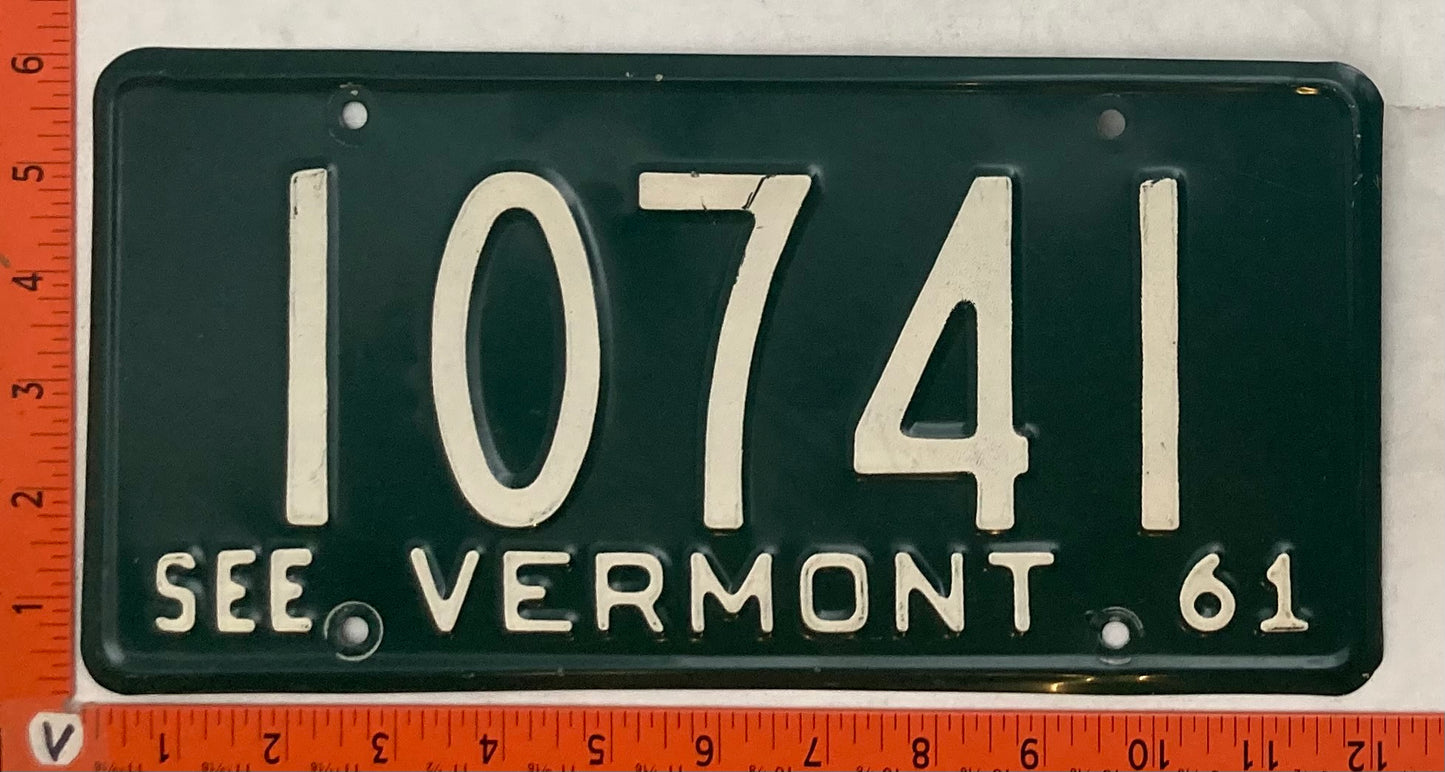 1961 Vermont #10741 Passenger License Plate