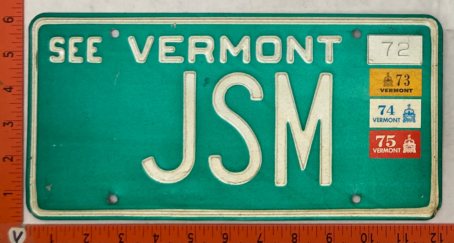 1975 Vermont #JSM Passenger License Plate (Vanity)