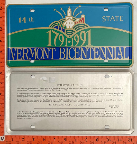 1991 Vermont #Vermont Bicentennial Passenger License Plate (Booster)