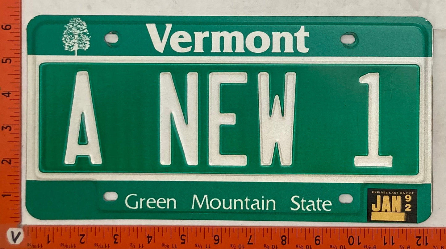1992 Vermont #A NEW 1 Passenger License Plate (Vanity)
