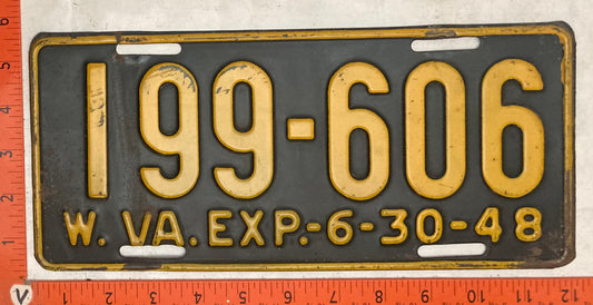 1948 West Virginia #199-606 Passenger License Plate