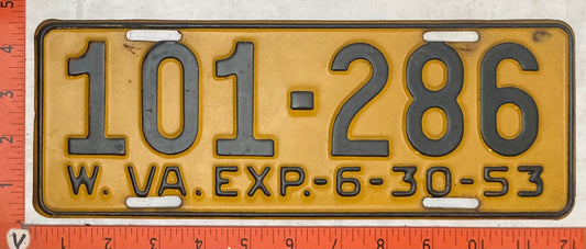 1953 West Virginia #101-286 Passenger License Plate