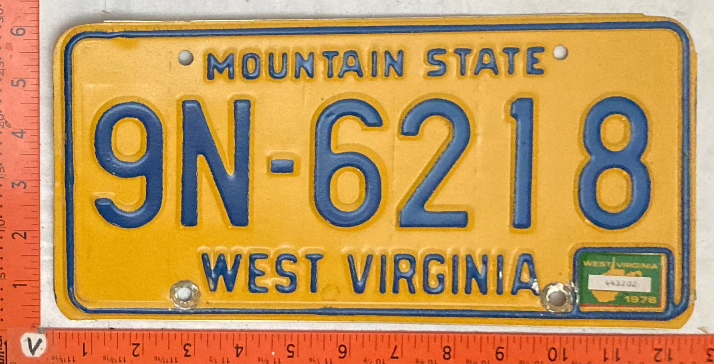 1976 West Virginia #9N-6218 Passenger License Plate