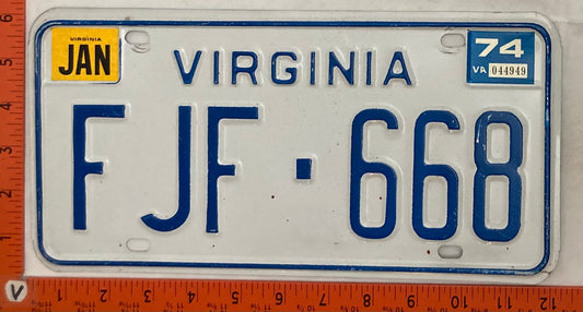 1974 Virginia #FJF-688 Passenger License Plate