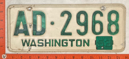 1953 Washington #AD-2968 Passenger License Plate