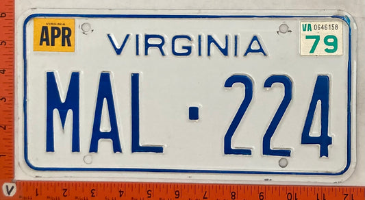 1979 Virginia #MAL-224 Passenger License Plate
