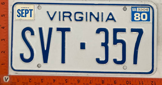 1980 Virginia #SVT-357 Passenger License Plate