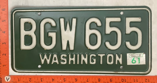 1961 Washington #BGW 655 Passenger License Plate