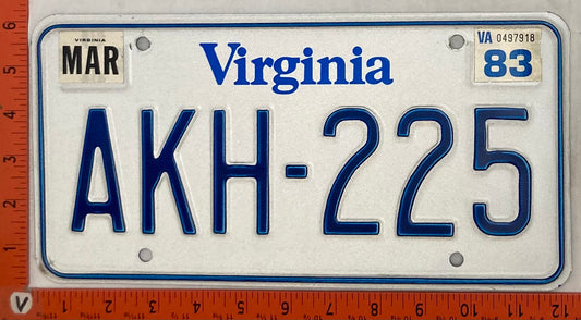 1983 Virginia #AKH-225 Passenger License Plate