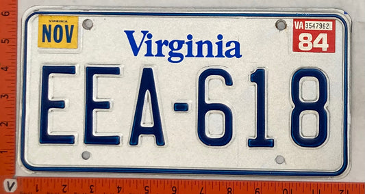 1984 Virginia #EEA-618 Passenger License Plate
