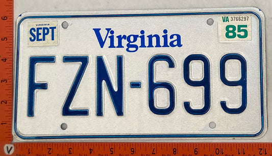 1985 Virginia #FZN-699 Passenger License Plate