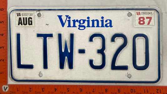 1987 Virginia #LTW-320 Passenger License Plate