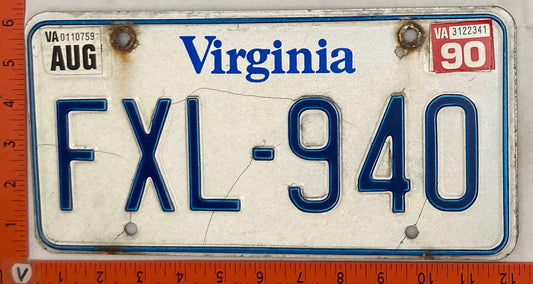 1990 Virginia #FXL-940 Passenger License Plate