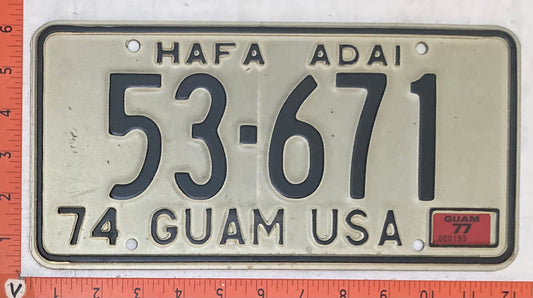1977 Guam #53-671 Passenger License Plate