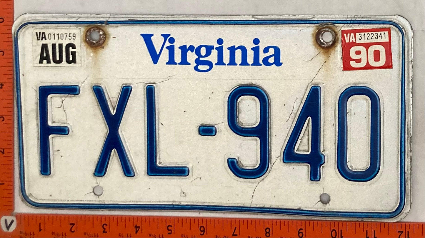 1990 Virginia #FXL-940 Passenger License Plate