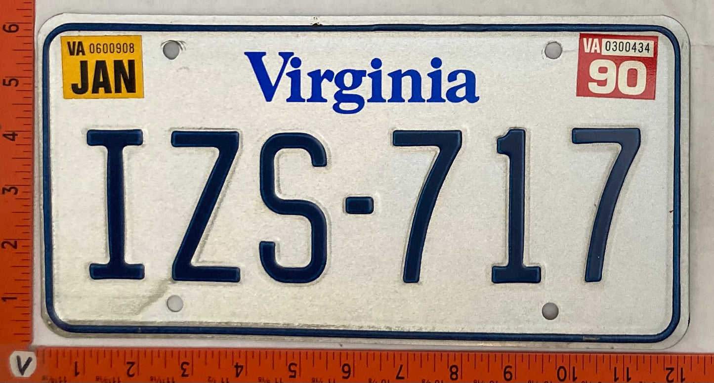1990 Virginia #IZS-717 Passenger License Plate