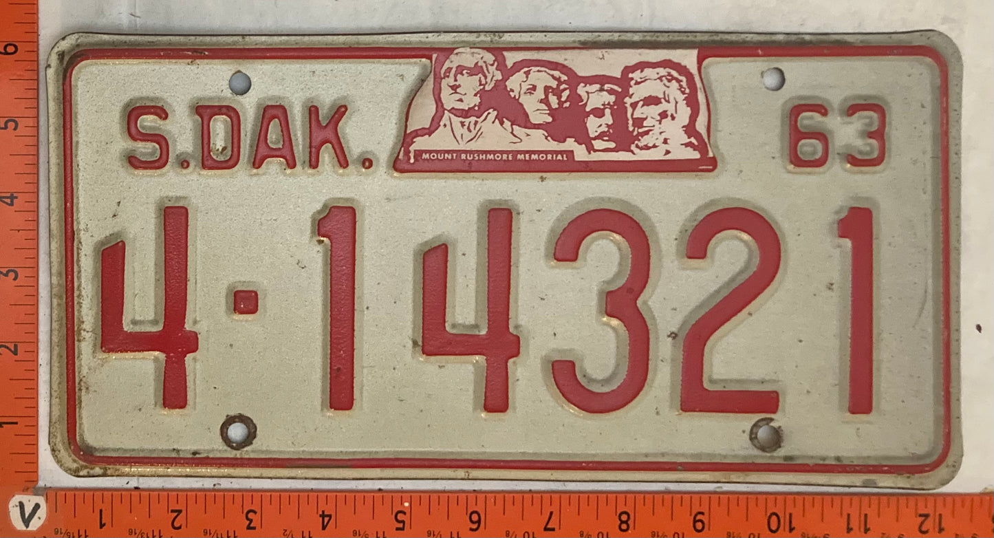 1963 South Dakota #4-14321 Passenger License Plate