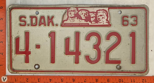 1963 South Dakota #4-14321 Passenger License Plate