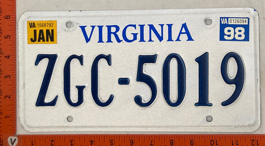 1998 Virginia #ZGC-5019 Passenger License Plate
