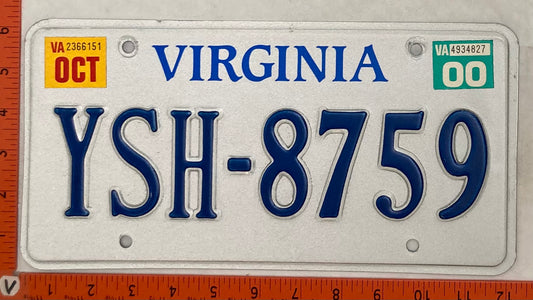 2000 Virginia #YSH-8759 Passenger License Plate