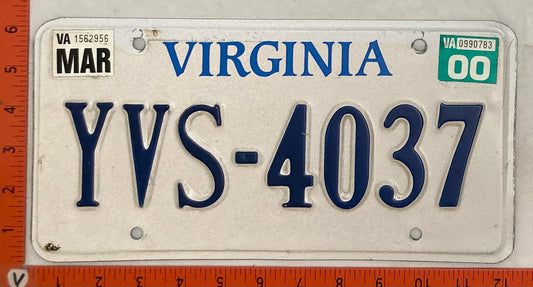 2000 Virginia #YVS-4037 Passenger License Plate
