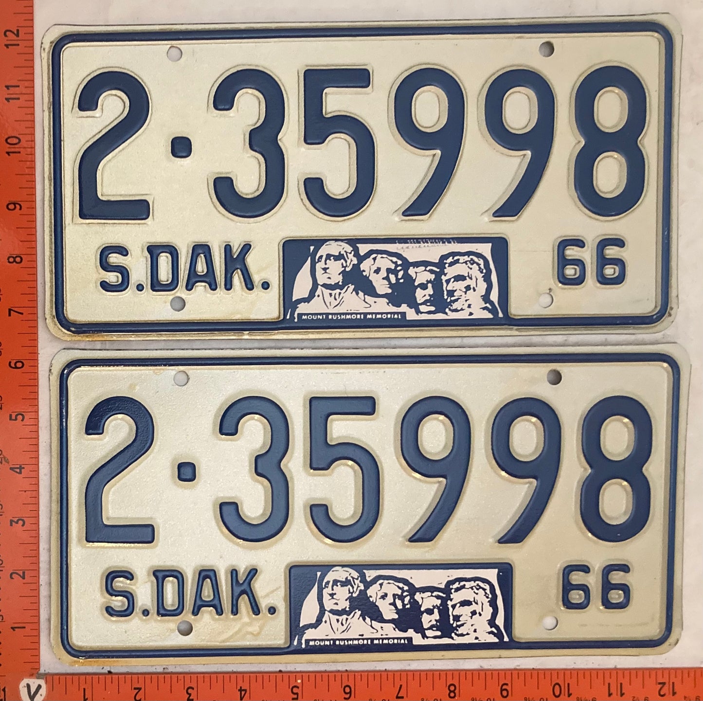 1966 South Dakota #2-35998 Passenger License Plate (Pair)