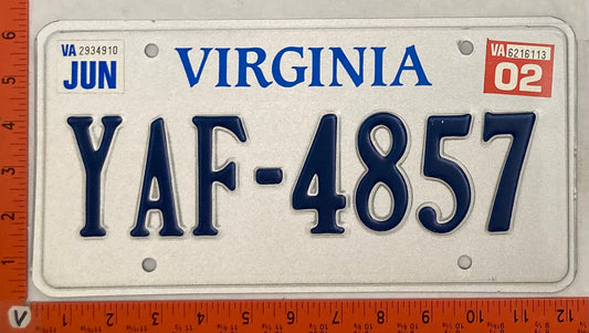 2002 Virginia #YAF-4857 Passenger License Plate