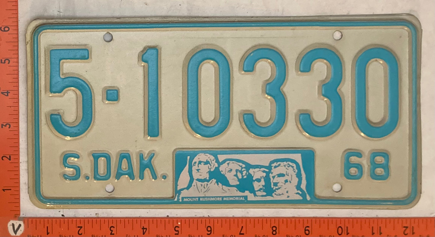 1968 South Dakota #5-10330 Passenger License Plate