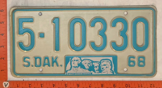 1968 South Dakota #5-10330 Passenger License Plate