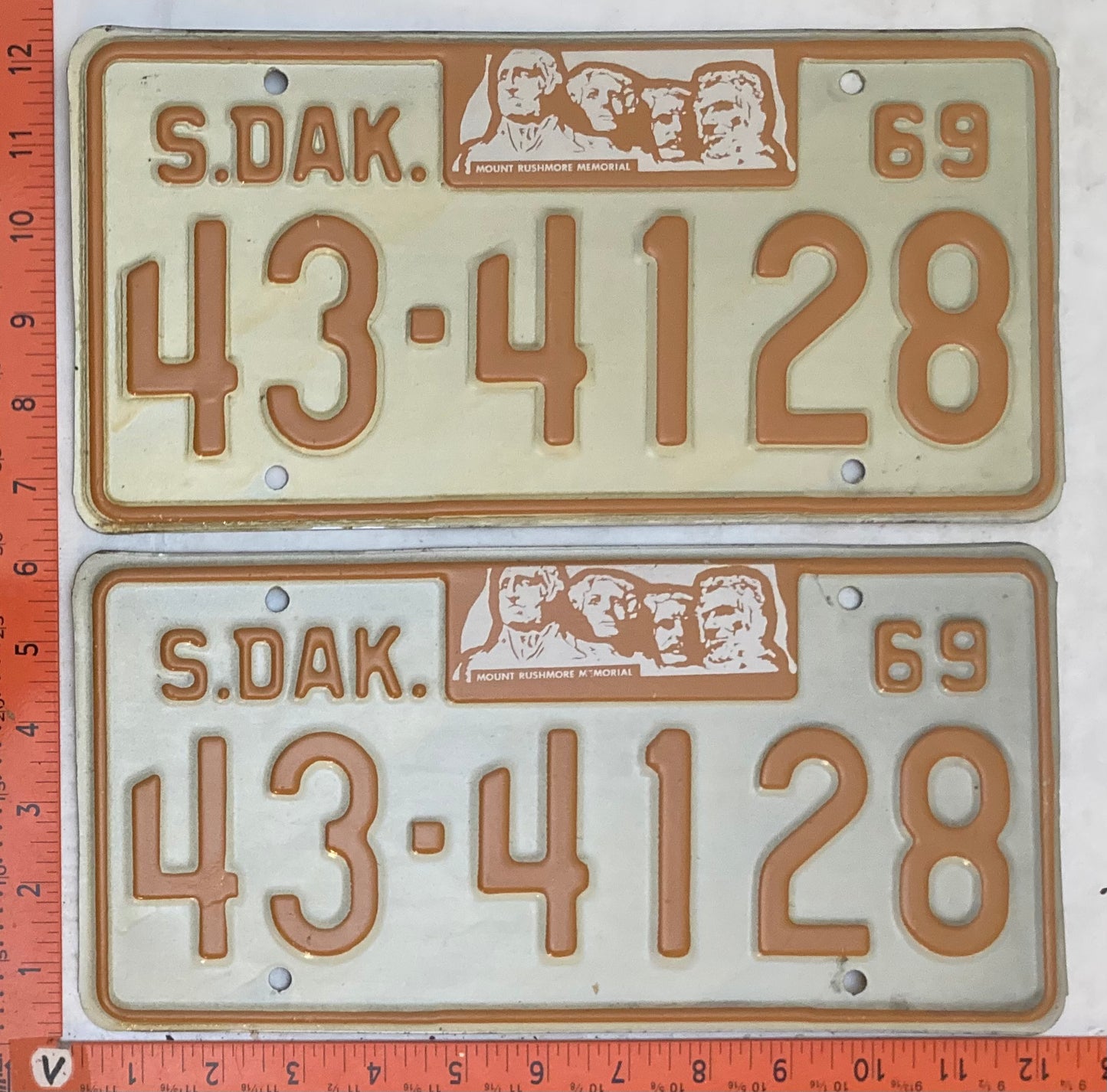 1969 South Dakota #43-4128 Passenger License Plate (Pair)