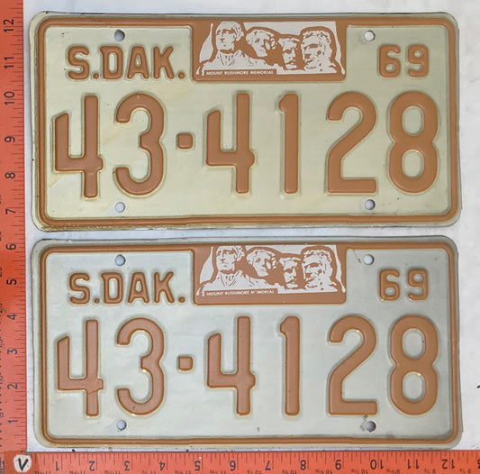 1969 South Dakota #43-4128 Passenger License Plate (Pair)