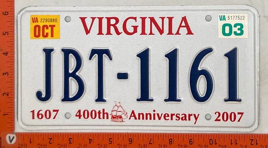 2003 Virginia #JBT-1161 Passenger License Plate (400th Anniversary)