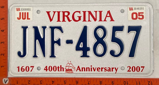 2005 Virginia #JNF-4857 Passenger License Plate (400th Anniversary)