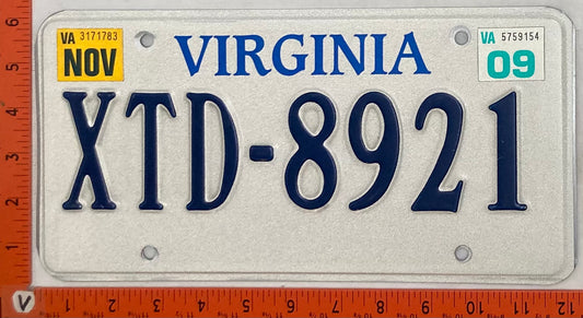 2009 Virginia #XTD-8921 Passenger License Plate