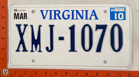 2010 Virginia #XMJ-1070 Passenger License Plate