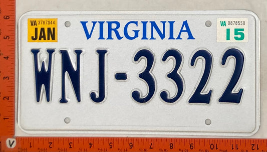 2015 Virginia #WNJ-3322 Passenger License Plate