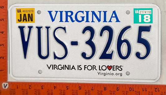 2018 Virginia #VUS-3265 Passenger License Plate