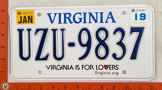2019 Virginia #UZU-9837 Passenger License Plate